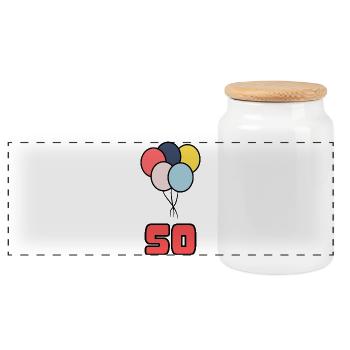 50. 50 YEARS. 50th ANNIVERSARY. 50 YEARS ANNIVERSARY. - Panoramic Cookie Jar with Wooden Lid - white - Front