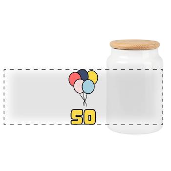 50. 50 YEARS. 50th ANNIVERSARY. 50 YEARS ANNIVERSARY. - Panoramic Cookie Jar with Wooden Lid - white - Front