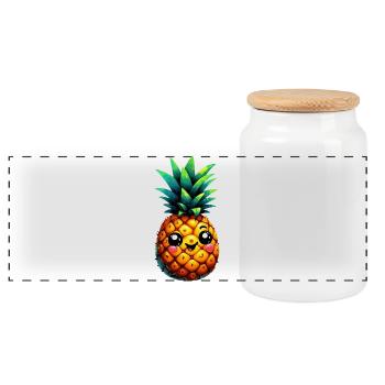 Ananas - Panorama Keksdose mit Holzdeckel - Weiß - Vorne