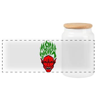 Stapooa demon color - Panoramic Cookie Jar with Wooden Lid - white - Front