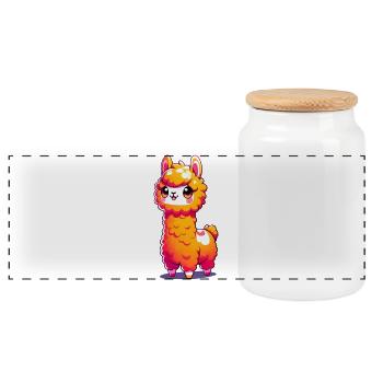 Alpaca - Panoramic Cookie Jar with Wooden Lid - white - Front