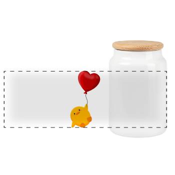 Cute chick floats on heart balloon - Panoramic Cookie Jar with Wooden Lid - white - Front