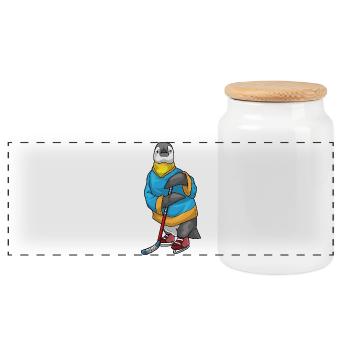 Penguin Hockey Hockey Stick - Panoramic Cookie Jar with Wooden Lid - white - Front