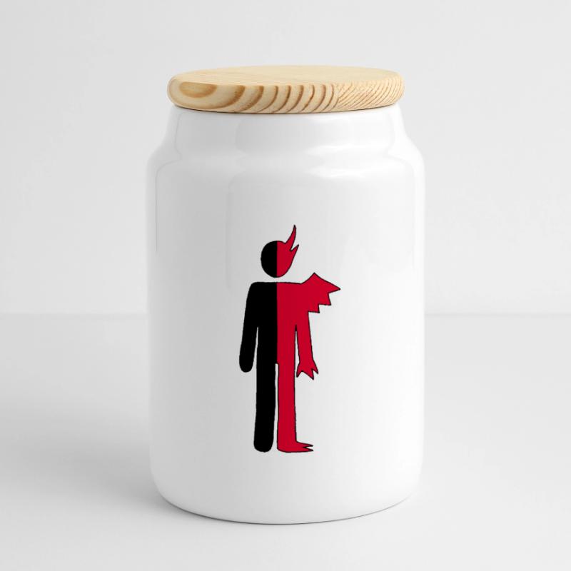 Mann oder Dämon Piktogramm Panorama Keksdose mit Holzdeckel