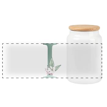 I Monogramm, Floral, personalisierbar - Panorama Keksdose mit Holzdeckel - Weiß - Vorne