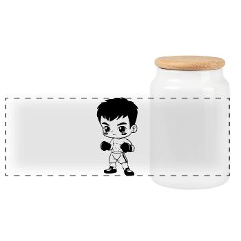 Funny Kickboxer - Panoramic Cookie Jar with Wooden Lid - white - Front