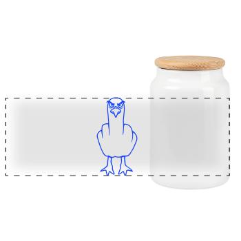 Seagull middle finger insult stinky finger naughty - Panoramic Cookie Jar with Wooden Lid - white - Front