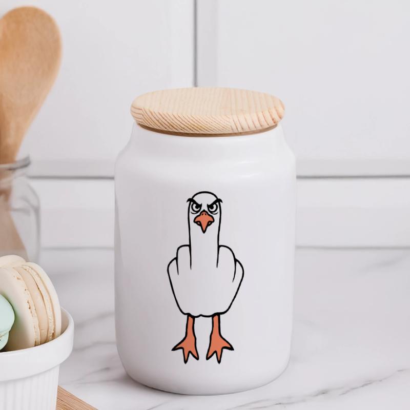 Möwe Mittelfinger Beleidigung Stinkefinger frech Panorama Keksdose mit Holzdeckel