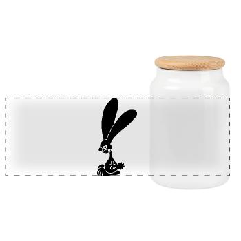 Grumpy Black Rabbit - Panoramic Cookie Jar with Wooden Lid - white - Front