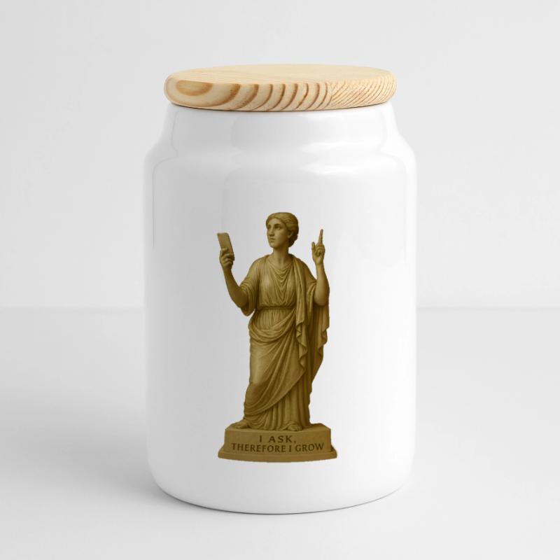 Ancient Philosopher Statue with Message Panoramic Cookie Jar with Wooden Lid