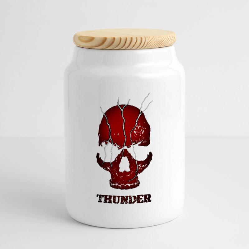 Exploding Thunder Skull Panoramic Cookie Jar with Wooden Lid