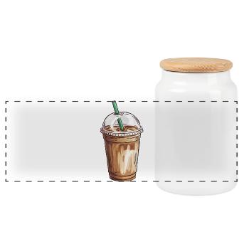 Iced Coffee Illustration for Cafe Enthusiasts - Panoramic Cookie Jar with Wooden Lid - white - Front