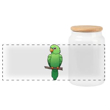 Adorable Green Parrot - Panoramic Cookie Jar with Wooden Lid - white - Front