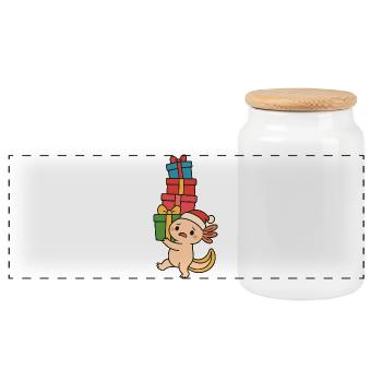 Axolotl de Noël – Idée cadeau amusante - Boîte à biscuits avec couvercle en bois - blanc - Devant
