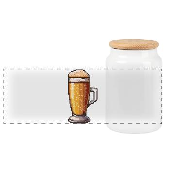 Pixelbier Krug Retro Glanz - Panorama Keksdose mit Holzdeckel - Weiß - Vorne