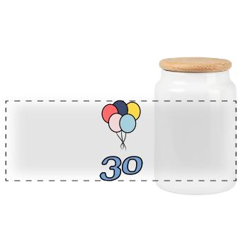 30. 30 YEARS. 30th ANNIVERSARY. 30 YEARS ANNIVERSARY. - Panoramic Cookie Jar with Wooden Lid - white - Front
