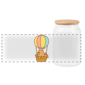 Capybara in a hot air balloon – sweet & relaxed 🎈 - Panoramic Cookie Jar with Wooden Lid - white - Front