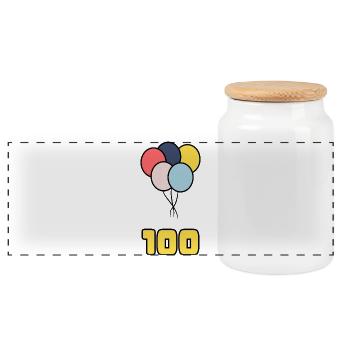 100. 100 YEARS. 100th ANNIVERSARY. BIRTHDAY 100 - Panoramic Cookie Jar with Wooden Lid - white - Front