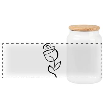 Rose Sketch – Artistic Floral Line Motif - Panoramic Cookie Jar with Wooden Lid - white - Front