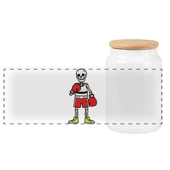 Boxeur squelette – Soirée de combat effrayant - Boîte à biscuits avec couvercle en bois - blanc - Devant