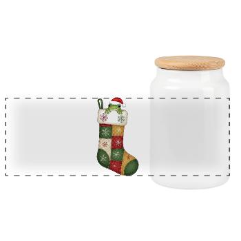 Cartoon Funny Christmas Sock with Frog - Panoramic Cookie Jar with Wooden Lid - white - Front