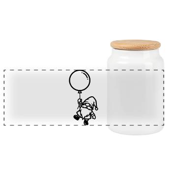 Gnome with balloon silhouette - Panoramic Cookie Jar with Wooden Lid - white - Front