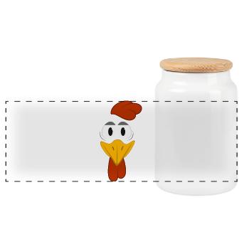 Funny Cartoon Chicken Face Big Eyes Cute Animal - Panoramic Cookie Jar with Wooden Lid - white - Front