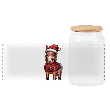 Pferd Weihnachten Xmas - Panorama Keksdose mit Holzdeckel - Weiß - Vorne
