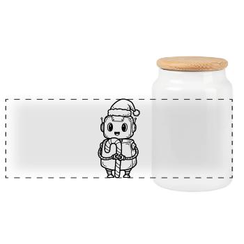 Garçon de Noël mignon avec cadeau - Boîte à biscuits avec couvercle en bois - blanc - Devant