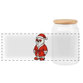 Winter Bär im Santa Outfit - Panorama Keksdose mit Holzdeckel - Weiß - Vorne
