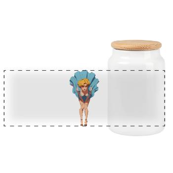 Pin-up avec une robe d’été soufflante - Boîte à biscuits avec couvercle en bois - blanc - Devant