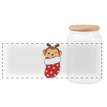 Singe mignon en chaussette de Noël pour le singe de Noël - Boîte à biscuits avec couvercle en bois - blanc - Devant