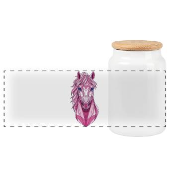 Geometric Pink Horse - Panoramic Cookie Jar with Wooden Lid - white - Front