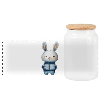 Adorable Little Rabbit – Illustration Tenderness - Panoramic Cookie Jar with Wooden Lid - white - Front