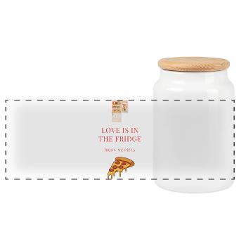 Motif de frigo d’amour de la pizza pour la Saint-Valentin - Boîte à biscuits avec couvercle en bois - blanc - Devant