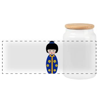 Poupée Kokeshi Japonaise Bleue Fleurie - Boîte à biscuits avec couvercle en bois - blanc - Devant