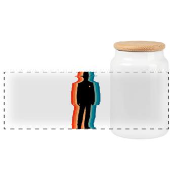 Retro Sheriff Silhouette Vintage Lawman Art - Panoramic Cookie Jar with Wooden Lid - white - Front