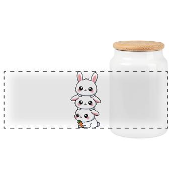 Adorable esthétique de petit animal de compagnie Kawaii Little Rabbit - Boîte à biscuits avec couvercle en bois - blanc - Devant