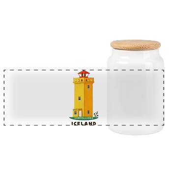Iceland, Snæfellsnes lighthouse hand-drawn - Panoramic Cookie Jar with Wooden Lid - white - Front