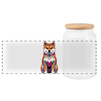 Colorful Geometric Shiba Inu Dog - Panoramic Cookie Jar with Wooden Lid - white - Front