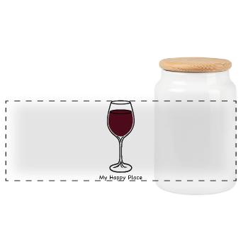 My Happy Place Wine Glass - Panoramic Cookie Jar with Wooden Lid - white - Front