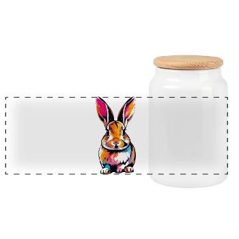 Colorful Bunny PopArt Art Rabbit Motif - Panoramic Cookie Jar with Wooden Lid - white - Front