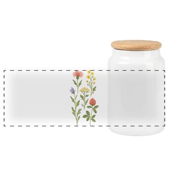 Wilde Blumen Aquarell-Design - Panorama Keksdose mit Holzdeckel - Weiß - Vorne