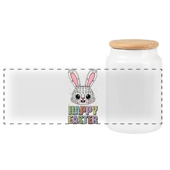 Master Builder Brick Builder Bunny Face Bricks - Panoramic Cookie Jar with Wooden Lid - white - Front
