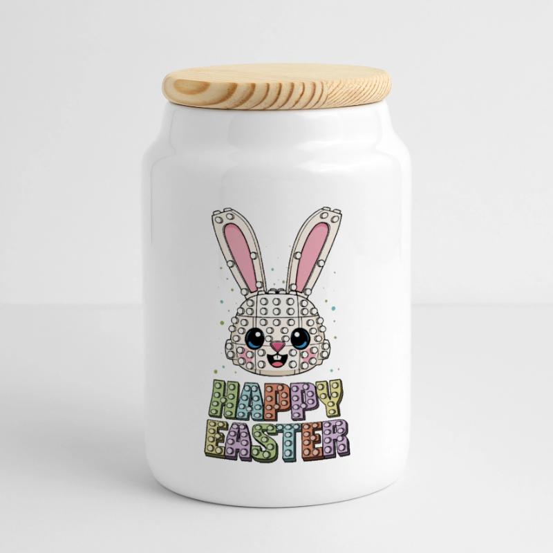 Master Builder Brick Builder Bunny Face Bricks Panoramic Cookie Jar with Wooden Lid