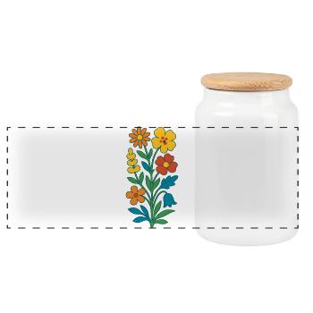 Farbige Blumensträuße Folkkunst - Panorama Keksdose mit Holzdeckel - Weiß - Vorne