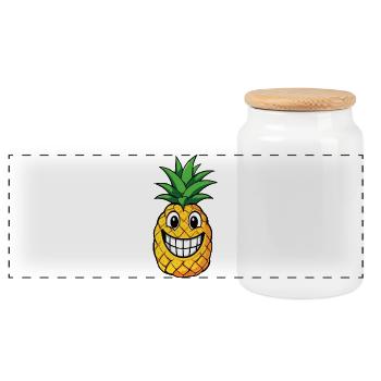 Süßer Ananas Cartoon Sommerfrucht Karibik Comic - Panorama Keksdose mit Holzdeckel - Weiß - Vorne