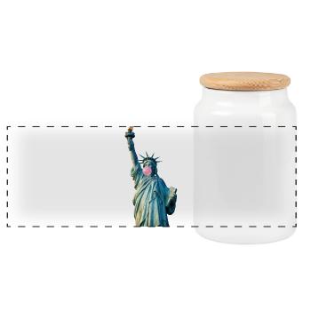 Statue of Liberty Chews Bubblegum - Panoramic Cookie Jar with Wooden Lid - white - Front