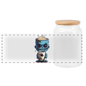 Kaffeemonster  - Koffein Zombie - Morgenmuffel - Panorama Keksdose mit Holzdeckel - Weiß - Vorne