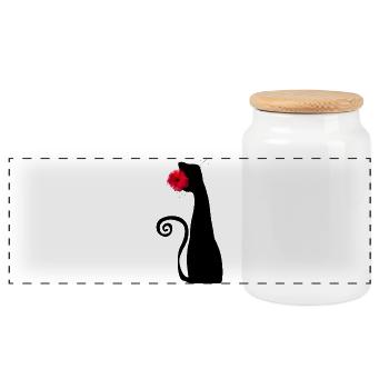 Schwarze Katze mit roter Rose, niedlichem gotischen Design - Panorama Keksdose mit Holzdeckel - Weiß - Vorne